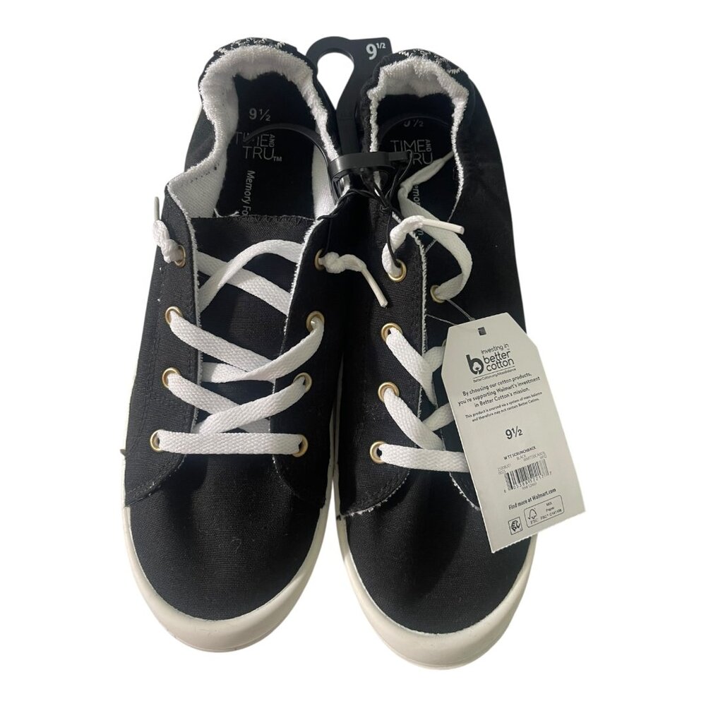 MEDIUM WIDTH BLACK Time and Tru Women's Scrunch Back Slip-On Sneaker SZ 9.5